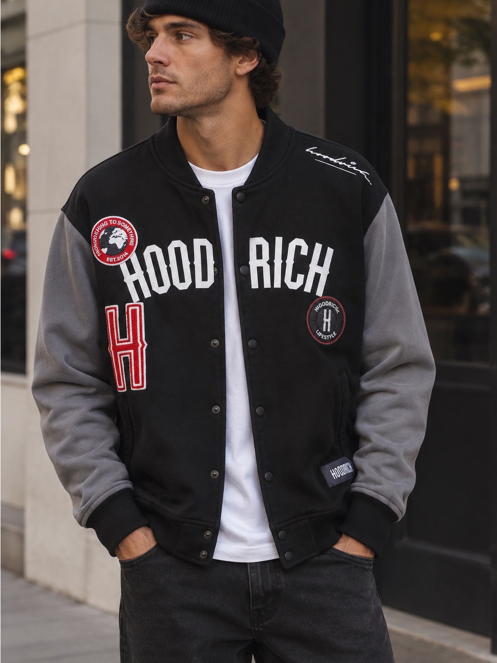 Hoodrich Black & Gray Varsity Bomber Jacket